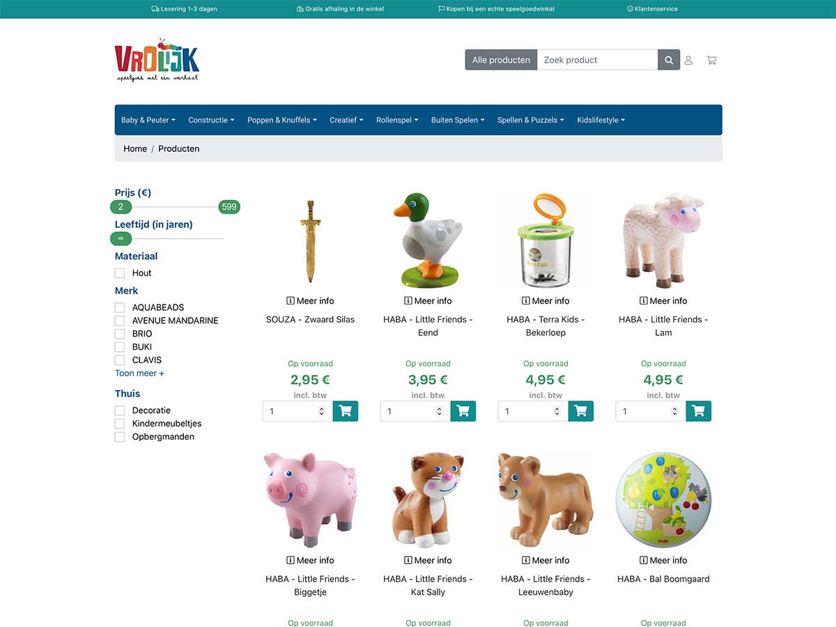 webshop gekoppeld met Wings Software voor speelgoedwinkel Vrolijk Turnhout